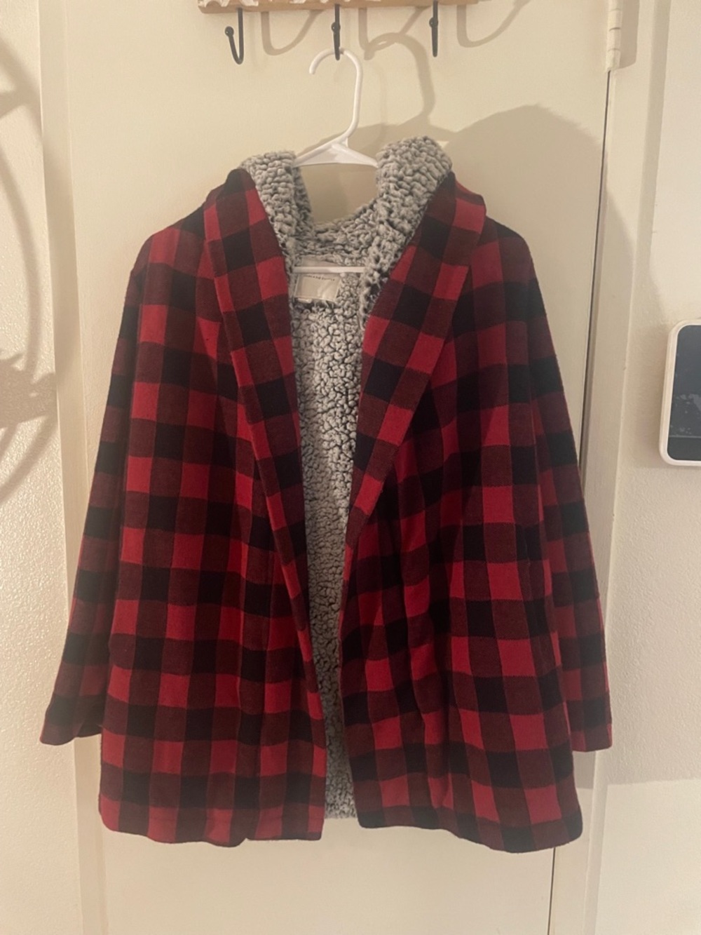 Thread & Supply Buffalo Plaid Sherpa Jacket Hooded Cozy Cabincore Small - Picture 6 of 9